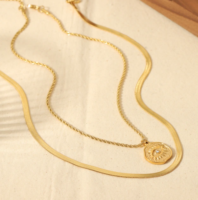CLEO DOUBLE LAYER WITH EVIL EYE NECKLACE