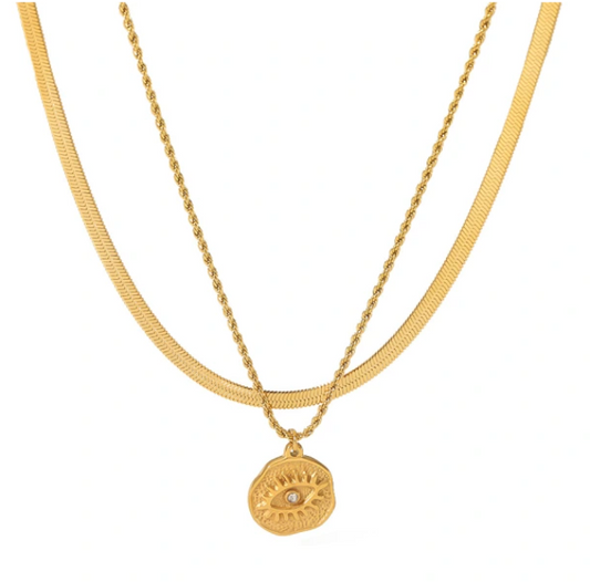 CLEO DOUBLE LAYER WITH EVIL EYE NECKLACE