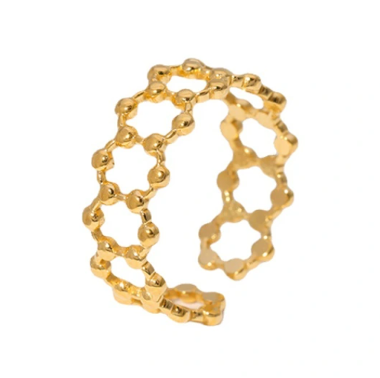 TESS HOLLOW OUT HEXAGON GEOMETRIC ADJUSTABLE RING