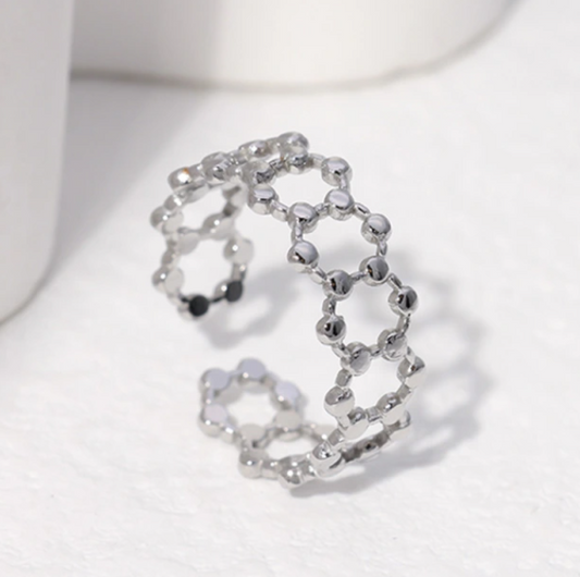 TESS HOLLOW OUT HEXAGON GEOMETRIC ADJUSTABLE RING