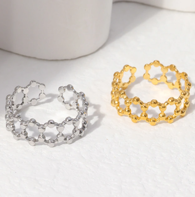 TESS HOLLOW OUT HEXAGON GEOMETRIC ADJUSTABLE RING