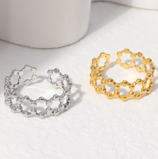 TESS HOLLOW OUT HEXAGON GEOMETRIC ADJUSTABLE RING