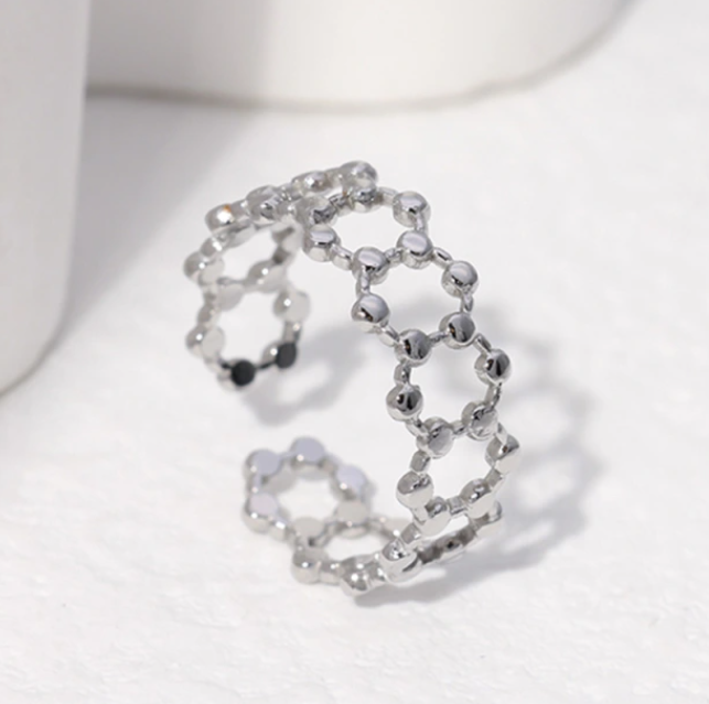TESS HOLLOW OUT HEXAGON GEOMETRIC ADJUSTABLE RING