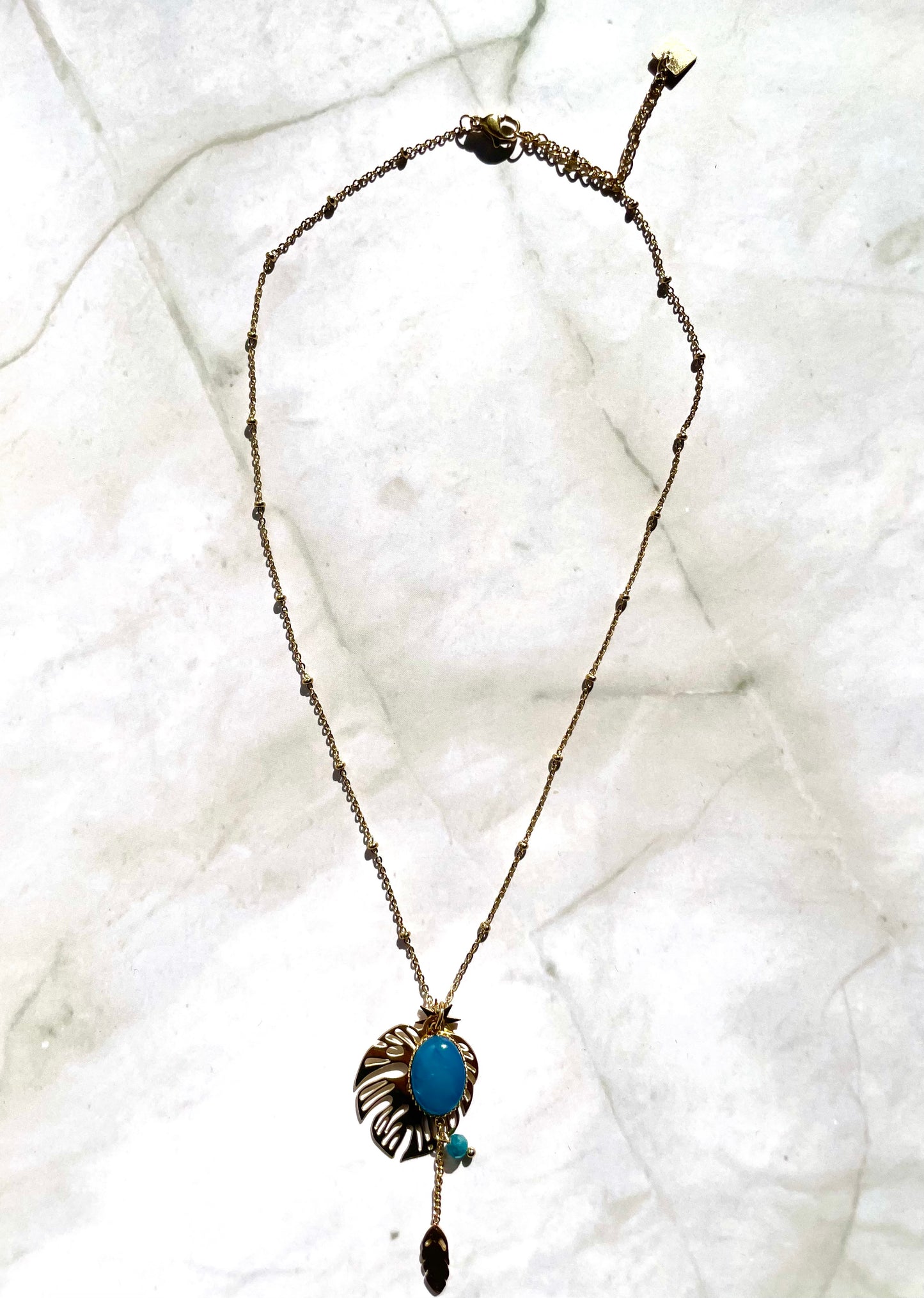 MARINE LEAF BLUE STONE PENDANT  NECKLACE