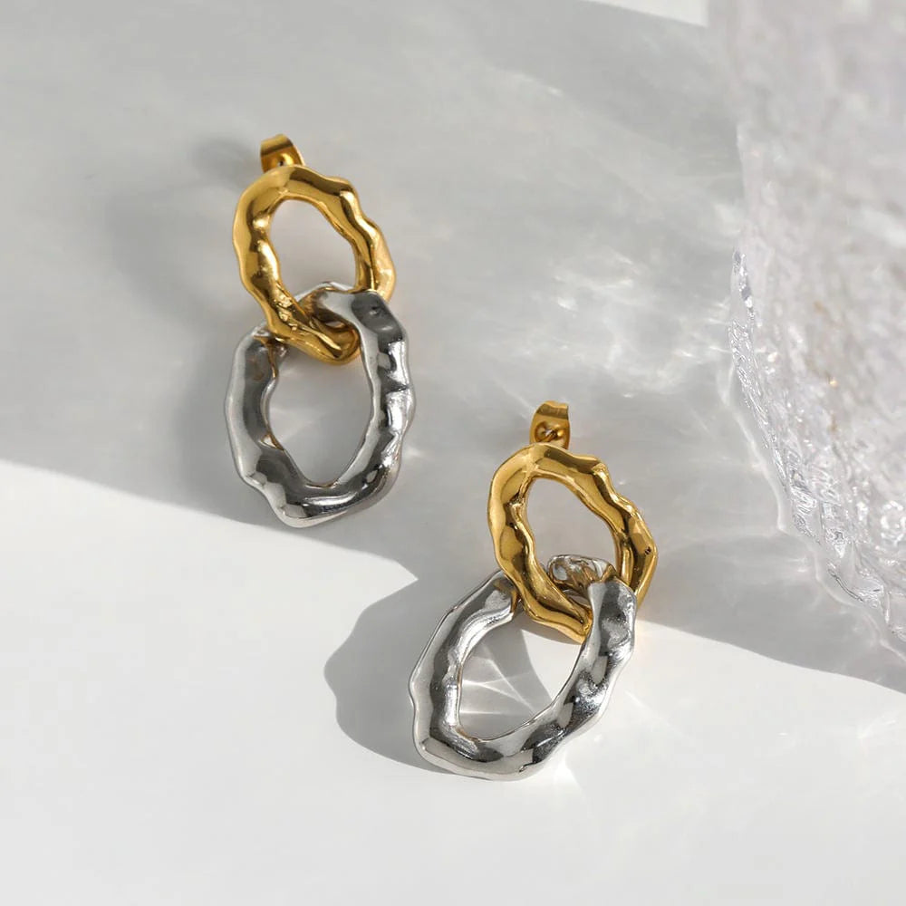 SABA INTERLOCKING HAMMERED GOLD & SILVER EARRINGS