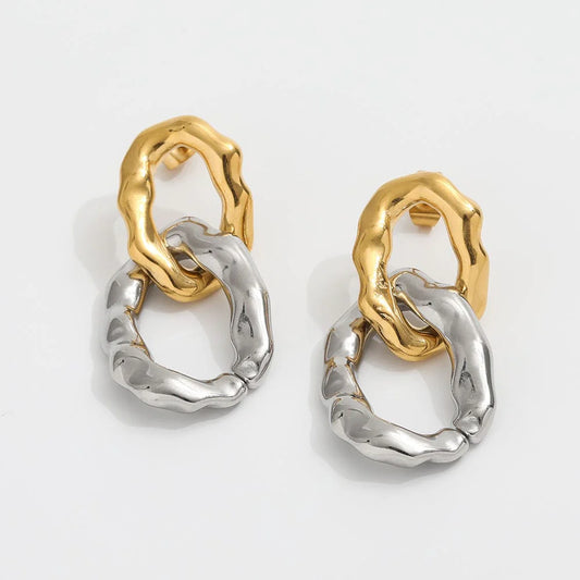 SABA INTERLOCKING HAMMERED GOLD & SILVER EARRINGS
